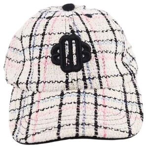 Maje Pink, Black and White Plaid Tweed Kids Cap